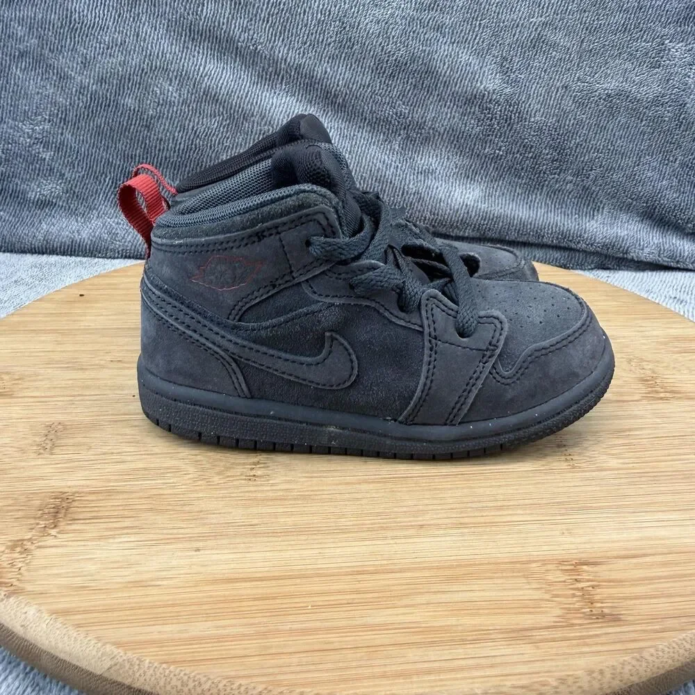 Jordan Air Jordan 1 Mid Shoes Toddler Size 8C Black Suede Sneakers FQ7756-002